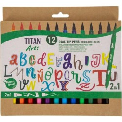 TITAN ARTS ROTULADORES DOBLE PUNTA FINA/PINCEL COLORES SURTIDOS ESTUCHE 12 UD