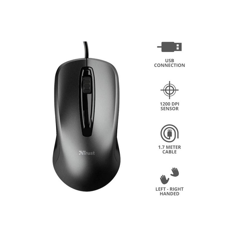 TRUST RATÓN CARVE CABLE USB 1200DPI AMBIDIESTRO 3 BOTONES NEGRO