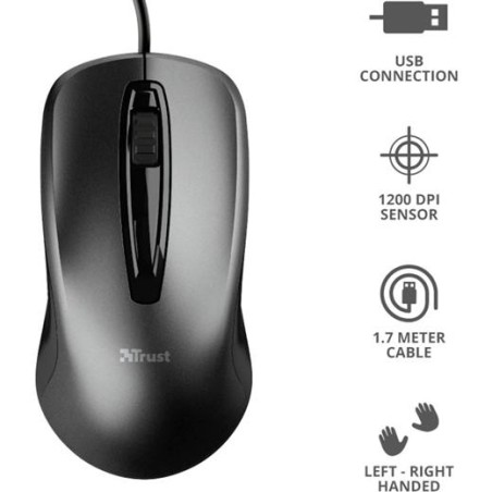 TRUST RATÓN CARVE CABLE USB 1200DPI AMBIDIESTRO 3 BOTONES NEGRO