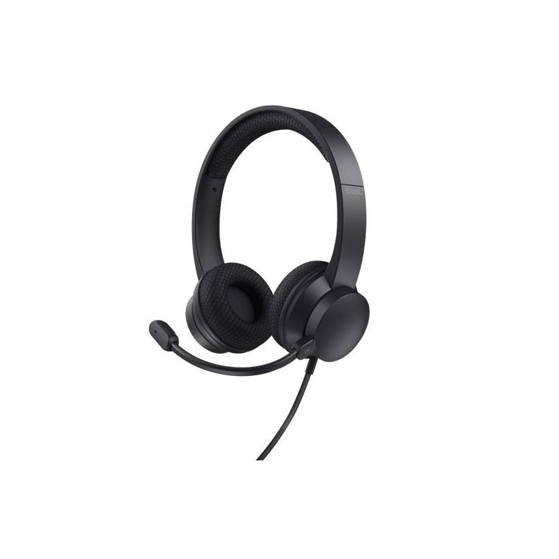 TRUST AURICULARES HS-201 ESTÉREO CABLE USB CON MICRÓFONO FLEXIBLE AJUSTABLE NEGRO