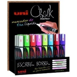 UNIBALL MARCADOR DE TIZA LÍQUIDA CHALK PWE-5M/3D COLORES SURTIDOS EXPOSITOR 36 UD