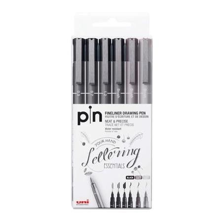 UNIBALL ROTULADOR CALIBRADO PIN-200(S)/6P SURTIDO GRIS & NEGRO ESTUCHE 6 UD