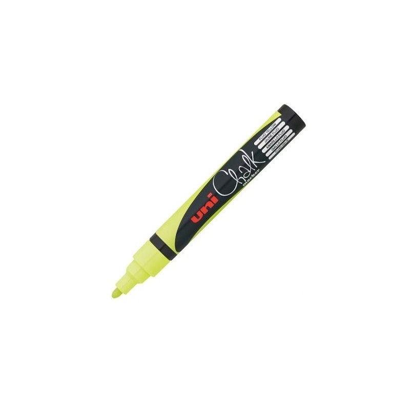 UNIBALL MARCADOR DE TIZA LÍQUIDA CHALK PWE-5M AMARILLO FLÚOR CAJA 6 UD