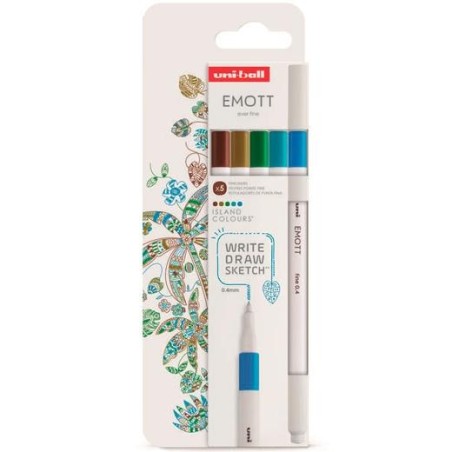 UNIBALL EMOTT ROTULADORES DE ESCRITURA Y DIBUJO COLORES TROPICALES ESTUCHE 5 UD