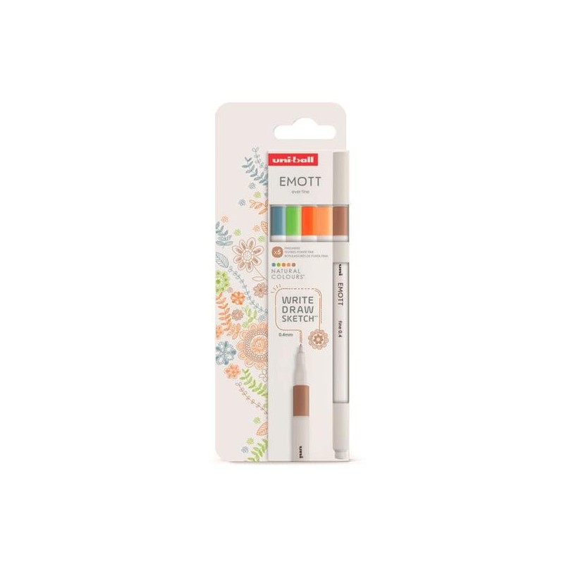 UNIBALL EMOTT ROTULADORES DE ESCRITURA Y DIBUJO COLORES NATURALEZA ESTUCHE 5 UD