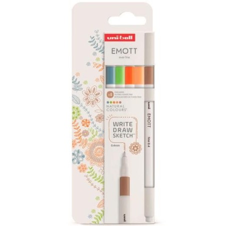 UNIBALL EMOTT ROTULADORES DE ESCRITURA Y DIBUJO COLORES NATURALEZA ESTUCHE 5 UD
