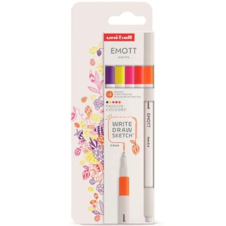 UNIBALL EMOTT ROTULADORES DE ESCRITURA Y DIBUJO COLORES PASIÓN ESTUCHE 5 UD