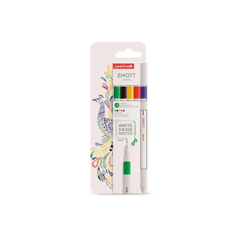 UNIBALL EMOTT ROTULADORES DE ESCRITURA Y DIBUJO COLORES VIVOS ESTUCHE 5 UD