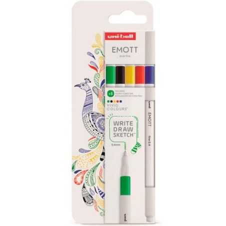UNIBALL EMOTT ROTULADORES DE ESCRITURA Y DIBUJO COLORES VIVOS ESTUCHE 5 UD