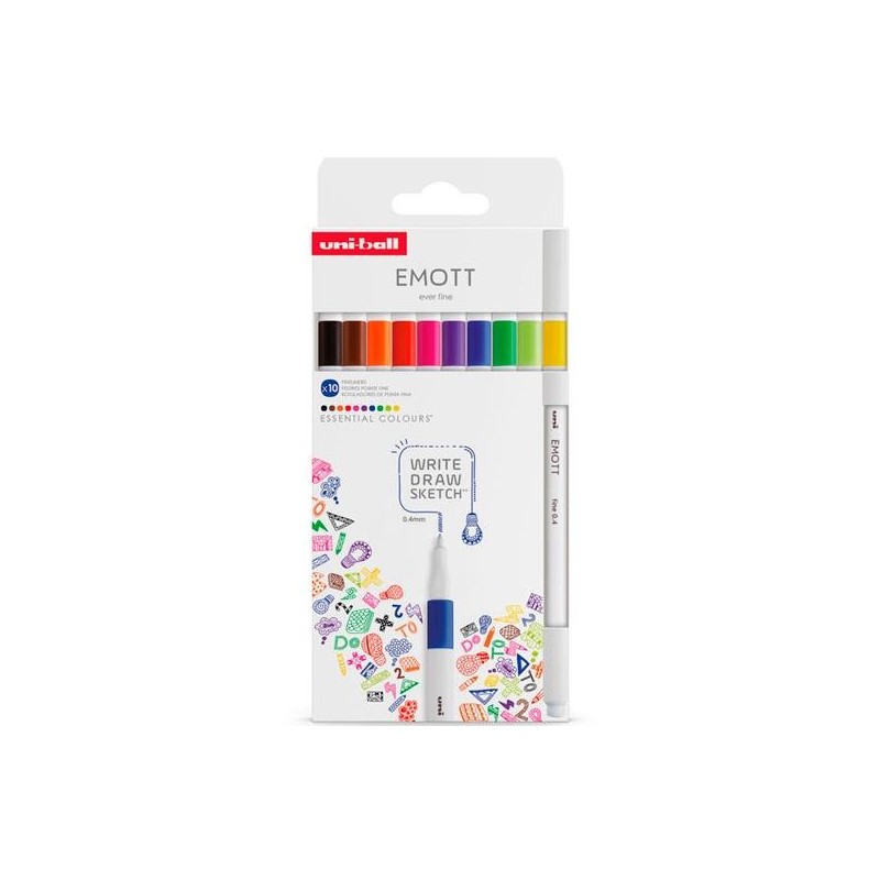 UNIBALL EMOTT ROTULADORES DE ESCRITURA Y DIBUJO COLORES ESENCIALES ESTUCHE 10 UD