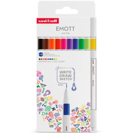 UNIBALL EMOTT ROTULADORES DE ESCRITURA Y DIBUJO COLORES ESENCIALES ESTUCHE 10 UD