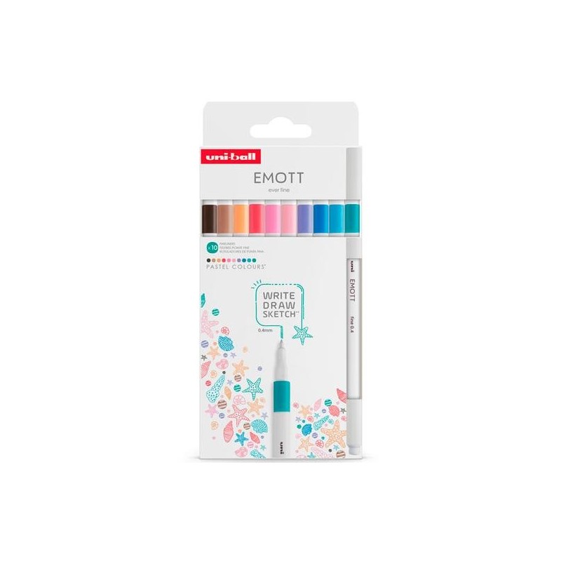 UNIBALL EMOTT ROTULADORES DE ESCRITURA Y DIBUJO COLORES PASTEL ESTUCHE 10 UD