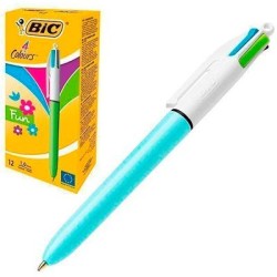 BIC BOLÍGRAFO 4 COLORES FUN PASTEL CUERPO BLANCO/AZUL CAJA 12 UD
