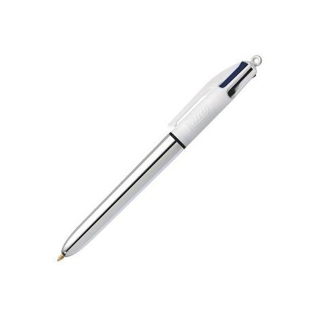 BIC BOLÍGRAFO 4 COLORES SHINE SILVER CUERPO BLANCO/PLATEADO CAJA 12 UD