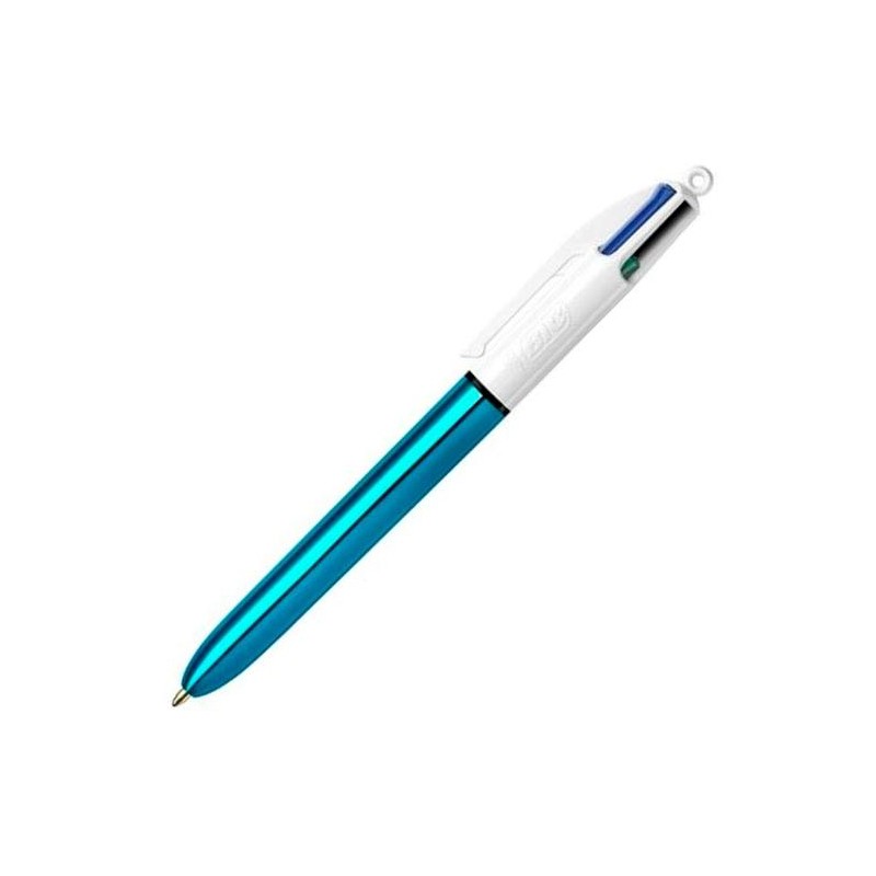 BIC BOLÍGRAFO 4 COLORES SHINE SILVER CUERPO BLANCO/AZUL METÁLICO CAJA 12 UD