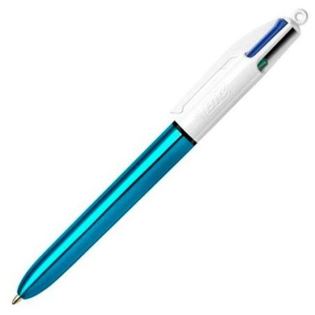 BIC BOLÍGRAFO 4 COLORES SHINE SILVER CUERPO BLANCO/AZUL METÁLICO CAJA 12 UD
