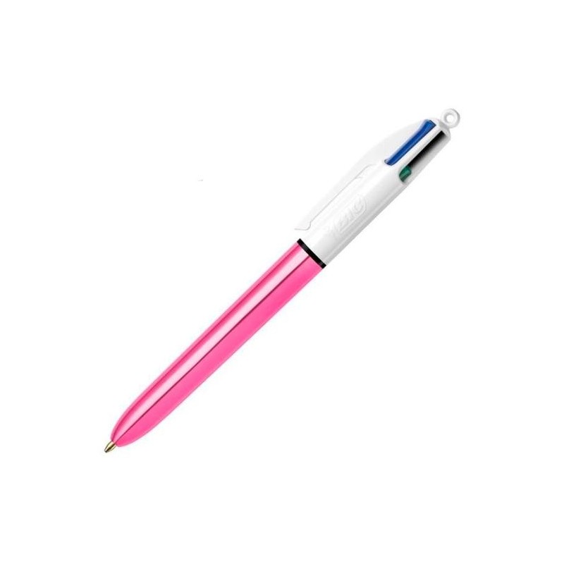 BIC BOLÍGRAFO 4 COLORES SHINE SILVER CUERPO BLANCO/ROSA METÁLICO CAJA 12 UD