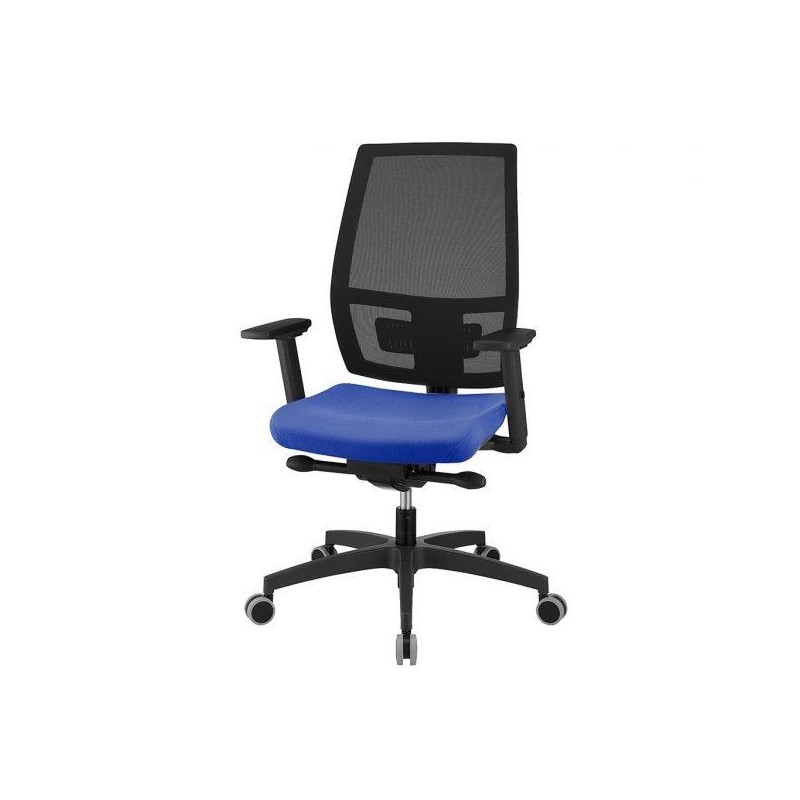 UNISIT SILLA MELANIA GIRATORIA SINCRO CON TRASNLAP REPOSABRAZOS AJUSTABLES RESPALDO MALLA NEGRO Y ASIENTO ACOLCHADO AZUL