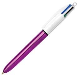 BIC BOLÍGRAFO 4 COLORES SHINE SILVER CUERPO BLANCO/MORADO METÁLICO CAJA 12 UD
