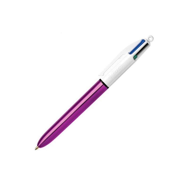 BIC BOLÍGRAFO 4 COLORES SHINE SILVER CUERPO BLANCO/MORADO METÁLICO CAJA 12 UD