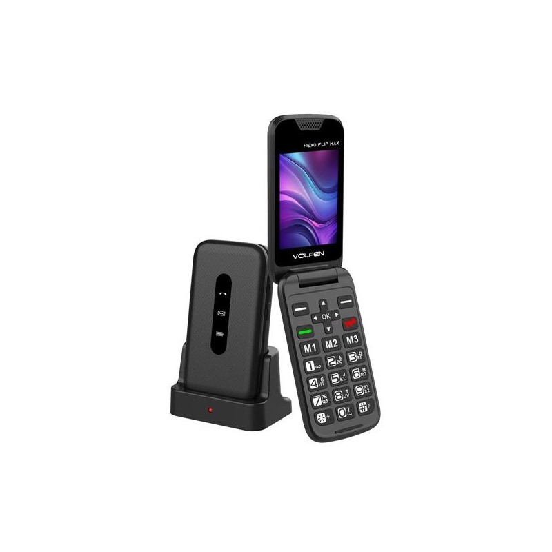 VOLFEN TELEFONO MOVIL NEXO FLIP TIPO CHONCHA CON BASE NEGRO