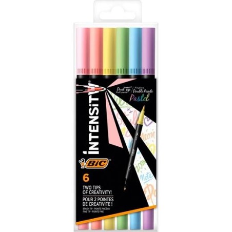 BIC ROTULADOR INTENSITY TIP FELT PENS PUNTA FINA/PINCEL C/SURTIDOS PASTEL BLÍSTER 6 UD