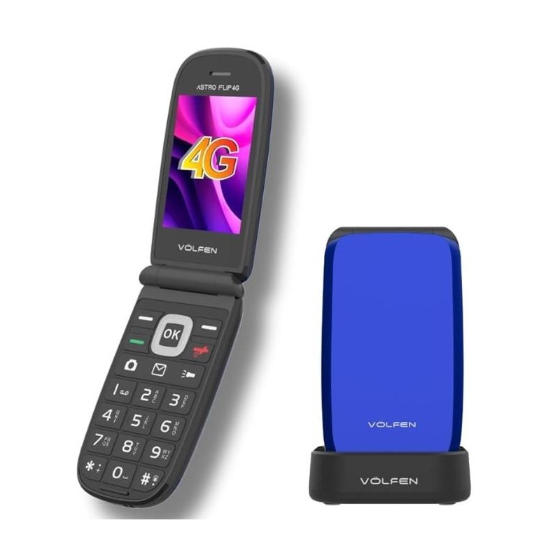VOLFEN TELEFONO MOVIL ASTRO FLIP 4G PANTALLA XXL TIPO CHONCHA AZUL