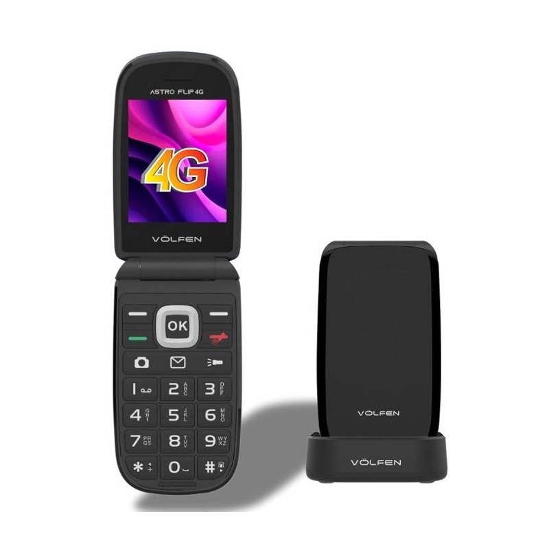 VOLFEN TELEFONO MOVIL ASTRO FLIP 4G PANTALLA XXL TIPO CHONCHA NEGRO