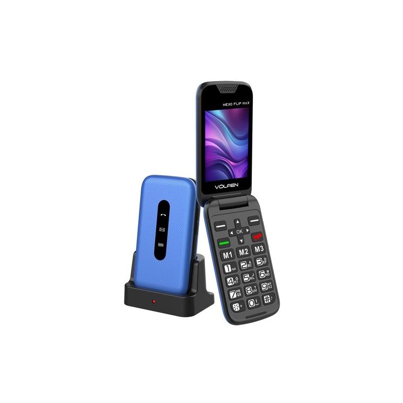 VOLFEN TELEFONO MOVIL NEXO FLIP TIPO CHONCHA CON BASE AZUL