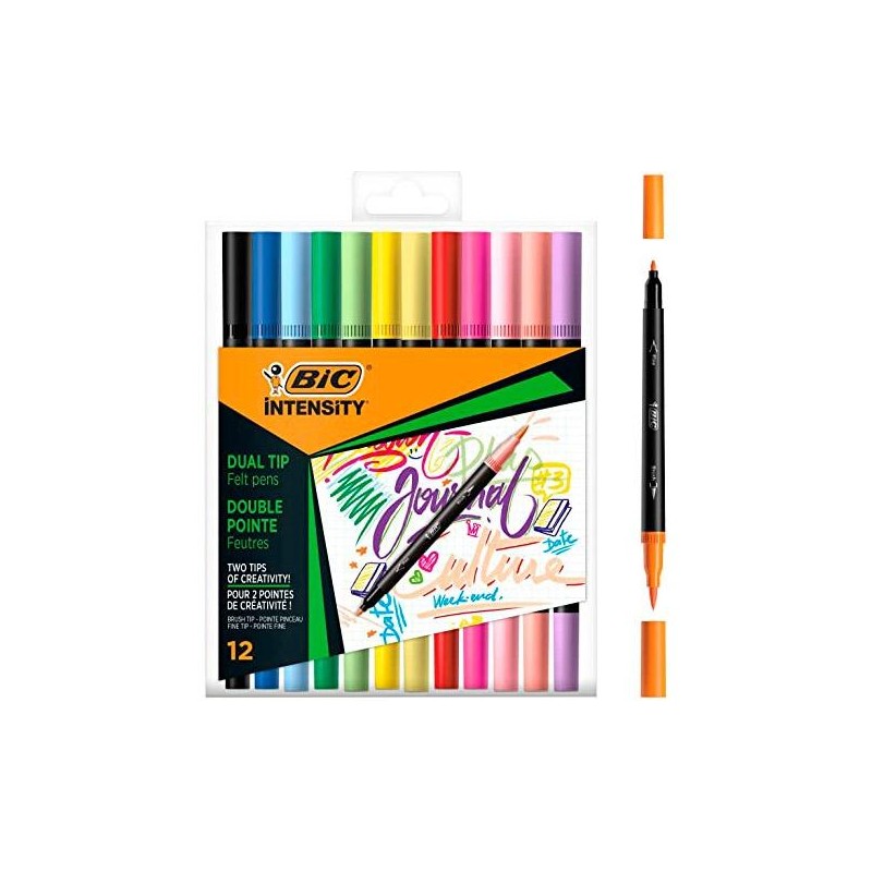 BIC ROTULADOR INTENSITY TIP FELT PENS PUNTA FINA/PINCEL C/SURTIDOS MIXTOS BLÍSTER 12 UD