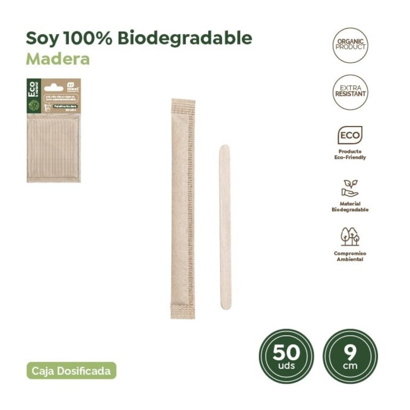 PALETINA DE MADERA 140X5X1 MM EN FUNDA DE PAPEL INDIVIDUAL -CAJA 50U-