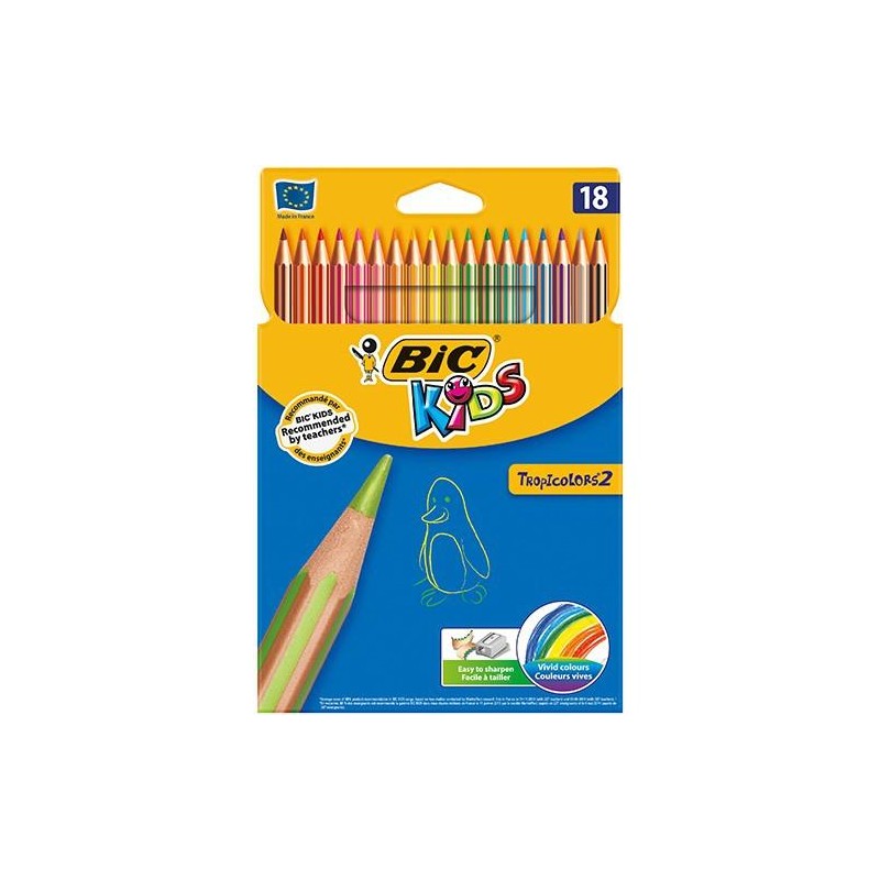 BIC LÁPICES DE COLORES KIDS TROPICOLORS C/SURTIDOS ESTUCHE 18 UD