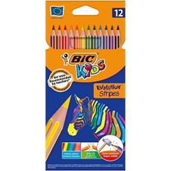 BIC LÁPICES DE COLORES KIDS EVOLUTION STRIPES C/SURTIDOS ESTUCHE 12 UD