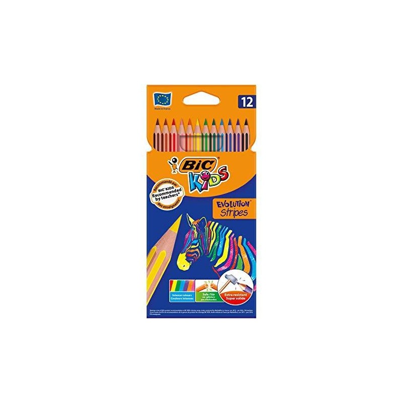 BIC LÁPICES DE COLORES KIDS EVOLUTION STRIPES C/SURTIDOS ESTUCHE 12 UD