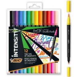 BIC ROTULADORES INTENSITY TIP FELT PENS PUNTA FINA/PINCEL COLORES SURTIDOS VIVOS BLÍSTER 12 UD