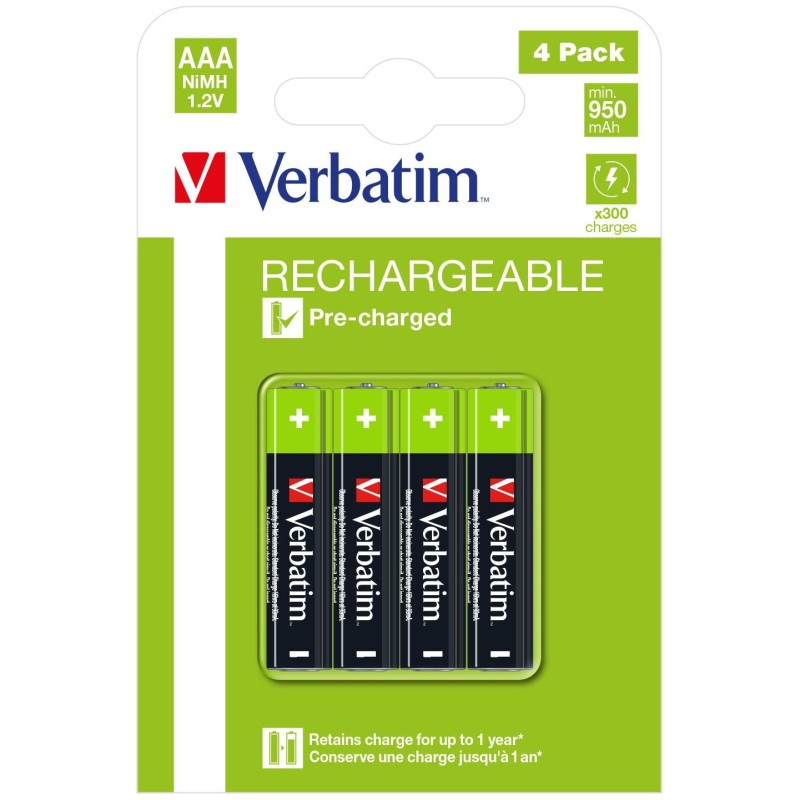 VERBATIM PILAS ALCALINAS RECARGABLES AAA - HR03 - (PACK 4 UDS) (SUSTITUYE 49942)