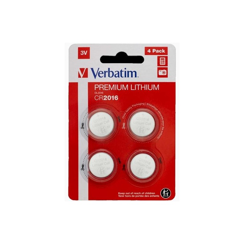 VERBATIM PILAS PLANAS DE LITIO 3V - CR2016 (4 PACK)