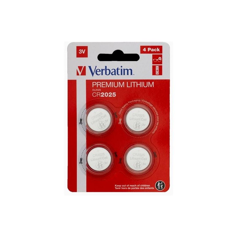 VERBATIM PILAS PLANAS DE LITIO 3V - CR2025 (4 PACK)