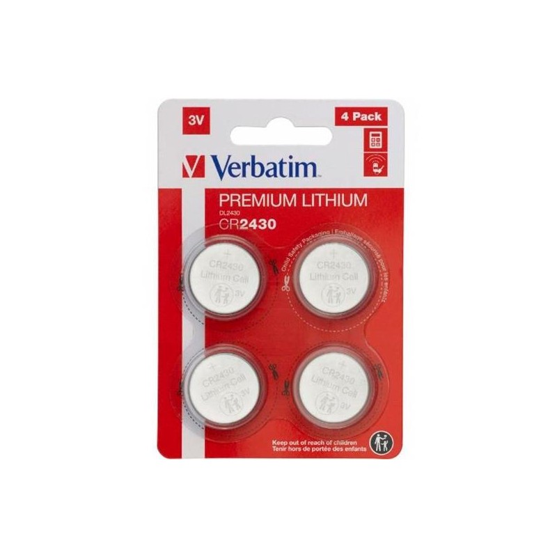 VERBATIM PILAS PLANAS DE LITIO 3V - CR2430 (4 PACK)