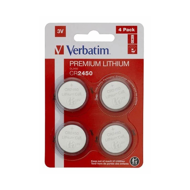 VERBATIM PILAS PLANAS DE LITIO 3V - CR2450 BLISTER 4 UD