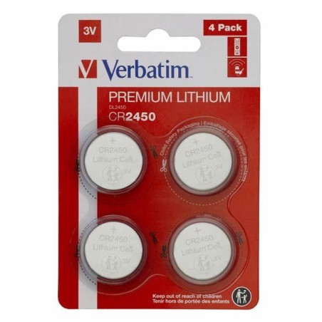 VERBATIM PILAS PLANAS DE LITIO 3V - CR2450 BLISTER 4 UD
