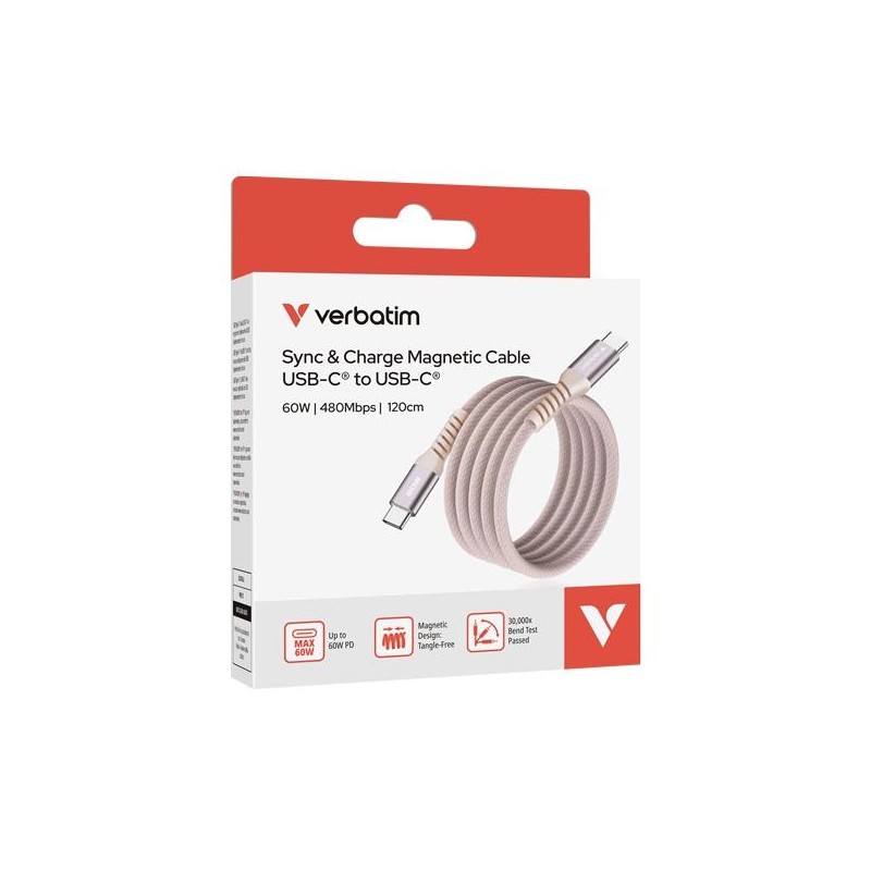 VERBATIM CABLE MAGNETICO TIPO USB-C/M - USB-C/M ROSA 60W 1,20 M