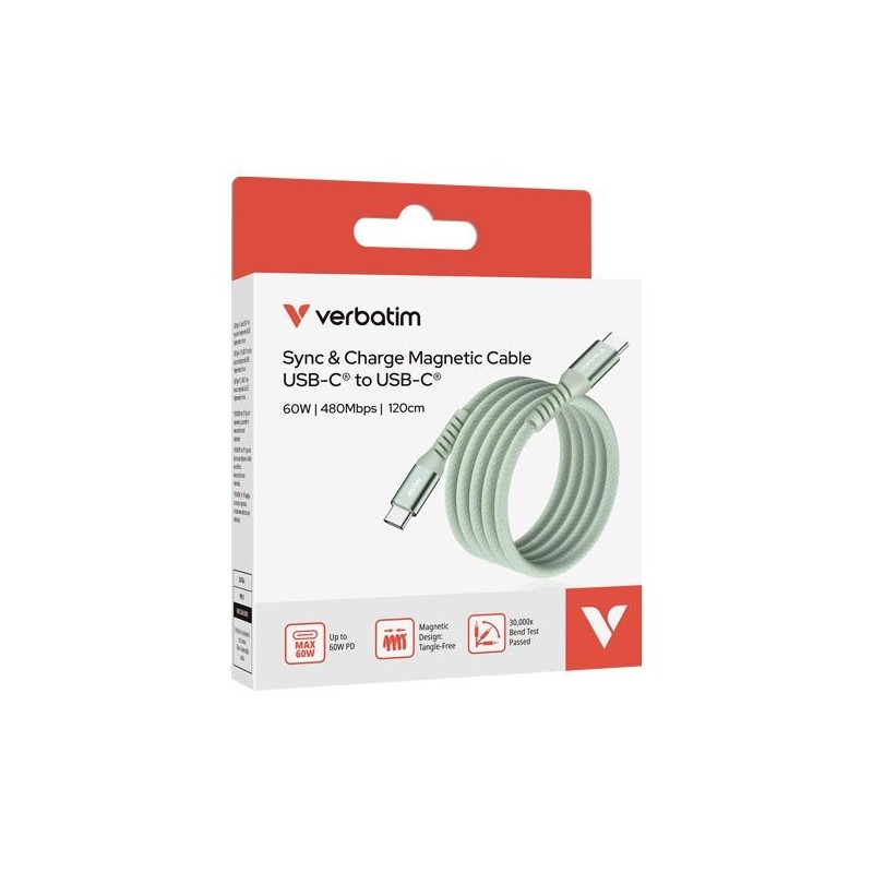 VERBATIM CABLE MAGNETICO TIPO USB-C/M - USB-C/M VERDE 60W 1,20 M