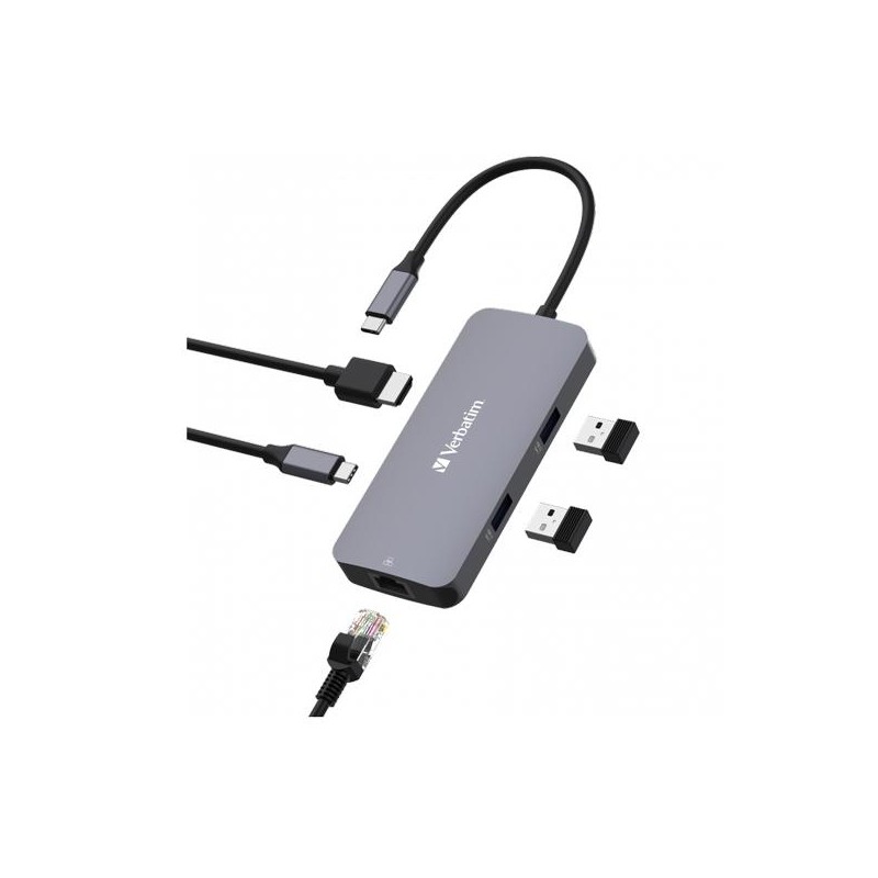 VERBATIM HUB PRO USB-C A 1XHDMI/1XRJ45/2XUSB-A 3.0/1XUSB-C PD PLATA