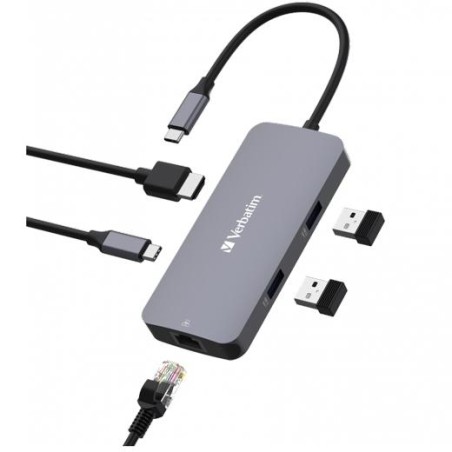 VERBATIM HUB PRO USB-C A 1XHDMI/1XRJ45/2XUSB-A 3.0/1XUSB-C PD PLATA