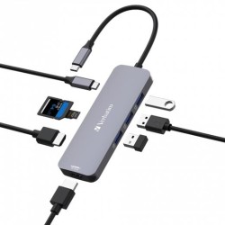 VERBATIM HUB PRO USB-C A 3XUSB 3.2 /2XHDMI /1XUSB-C PW/1XSD/1XMICROSD PLATA