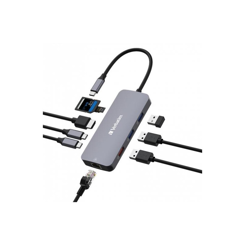 VERBATIM HUB PRO USB-C A 1XUSB 3.2/2XUSB 3.2/1XHDMI/1XRJ45/2XUSB-C/1XSD/1XMICROSD PLATA