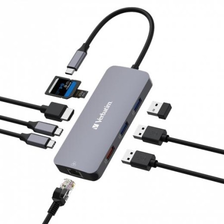 VERBATIM HUB PRO USB-C A 1XUSB 3.2/2XUSB 3.2/1XHDMI/1XRJ45/2XUSB-C/1XSD/1XMICROSD PLATA