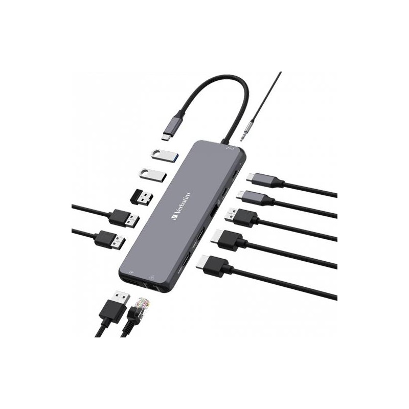 VERBATIM HUB PRO USB-C A 2XHDMI/1XDP/1XRJ45/3XUSB-A 3.2/1XUSB-A 3.2/2 XUSB-A 2.0/1X JACK 3.5/2XUSB-C PD PLATA