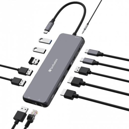 VERBATIM HUB PRO USB-C A 2XHDMI/1XDP/1XRJ45/3XUSB-A 3.2/1XUSB-A 3.2/2 XUSB-A 2.0/1X JACK 3.5/2XUSB-C PD PLATA